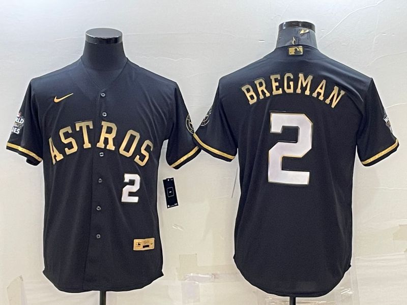 Men Houston Astros #2 Bregman Black Gold Nike 2022 MLB Jerseys